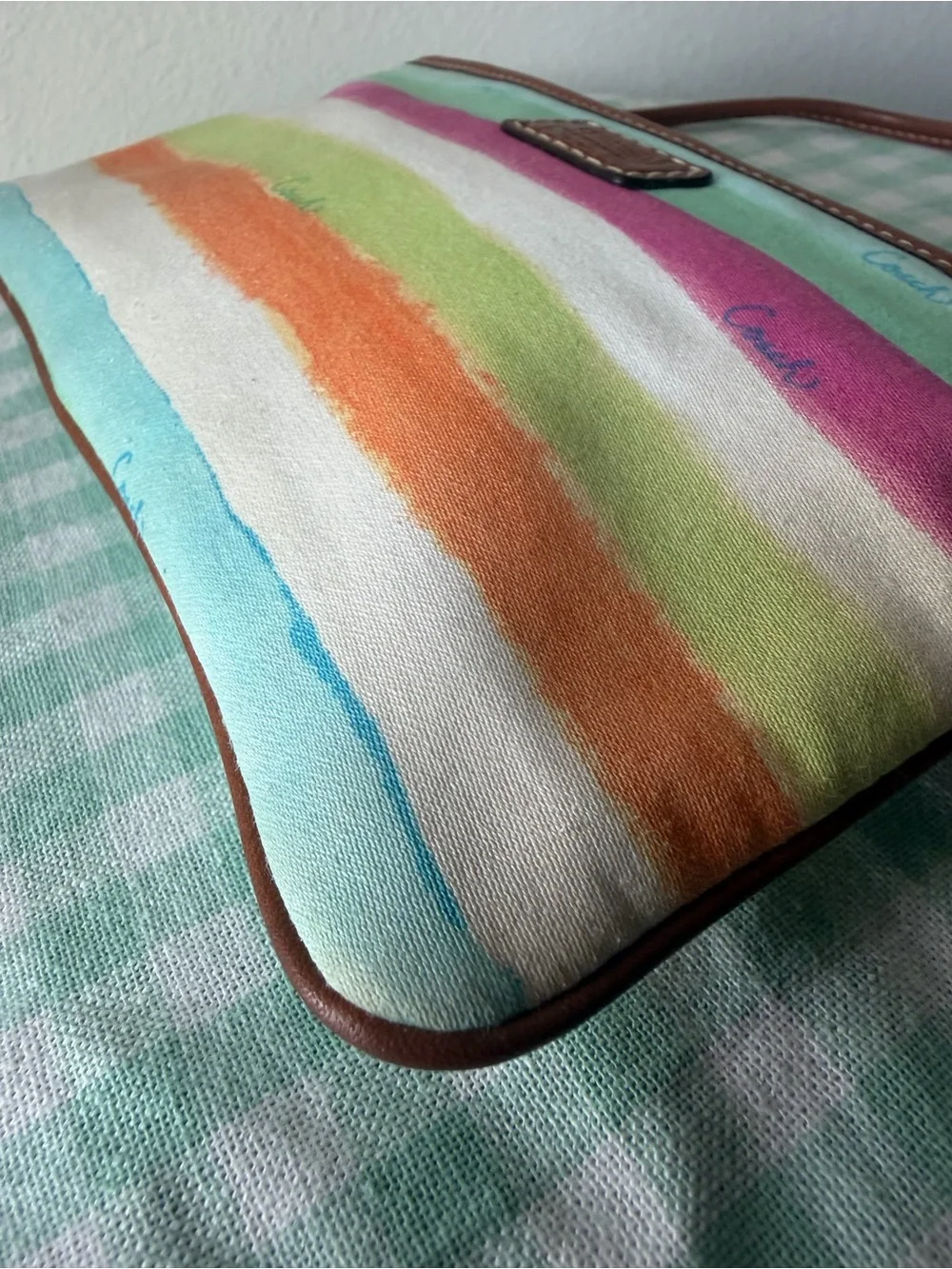Vintage Coach Hampton Multicolor Watercolor Stripe Wristlet